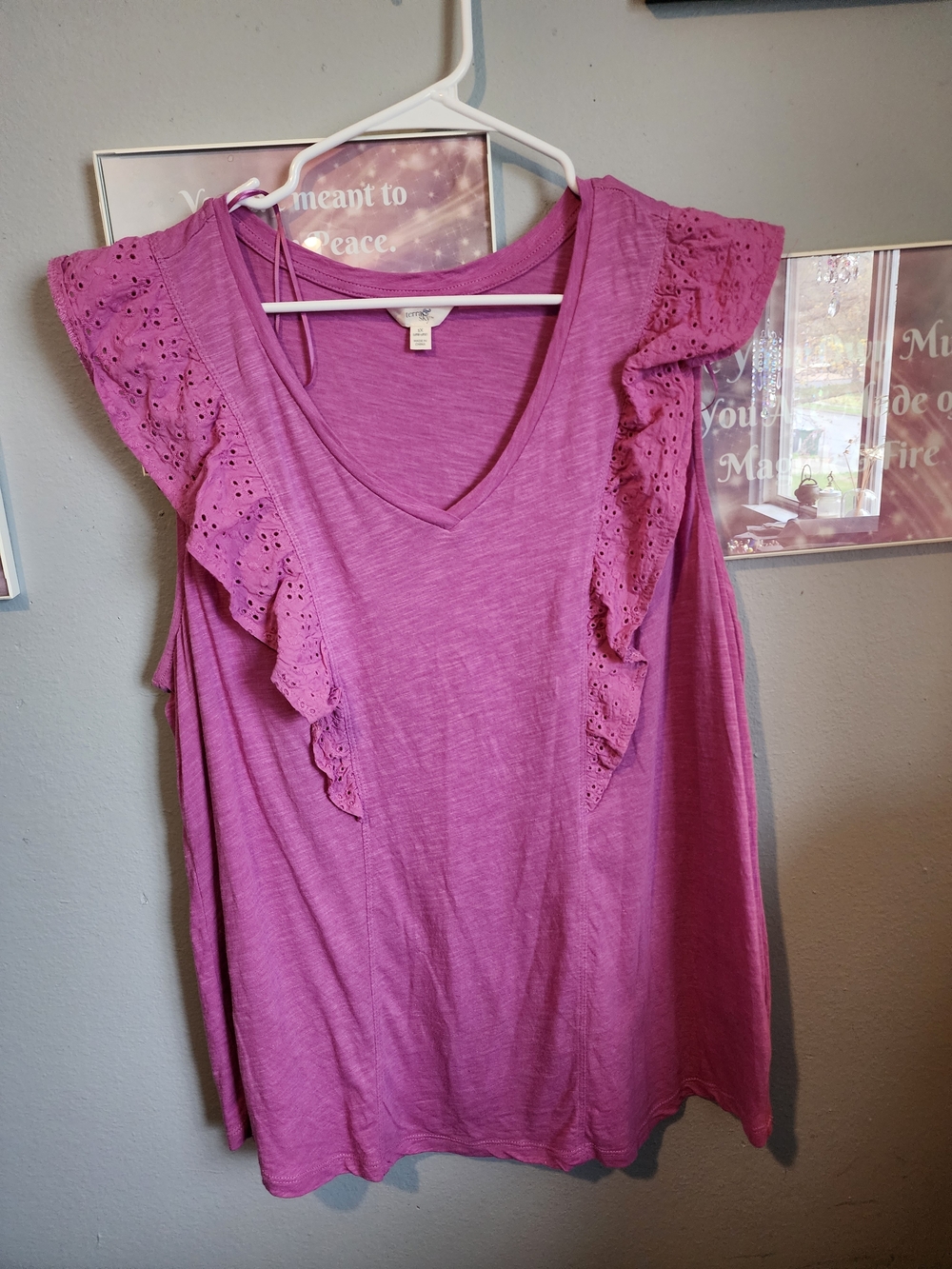 Terra & Sky Pink Eyelet Ruffle V-Neck Tank Top